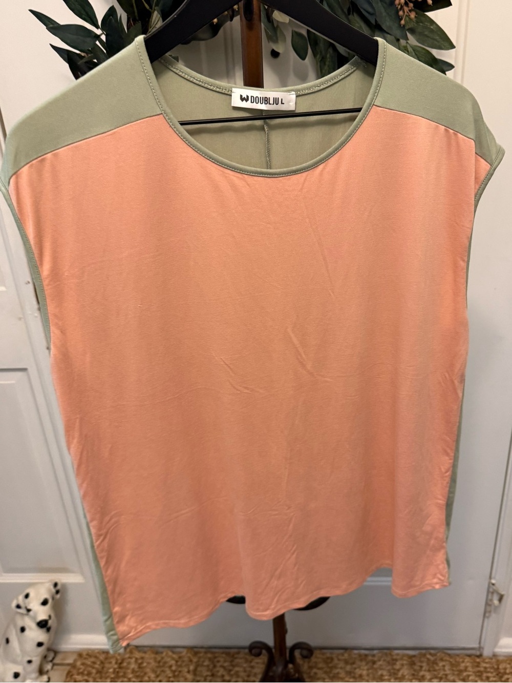 NWOT Doublju Minimalist Pink & Sage Green Soft Sleeveless Top Muscle Shirt L